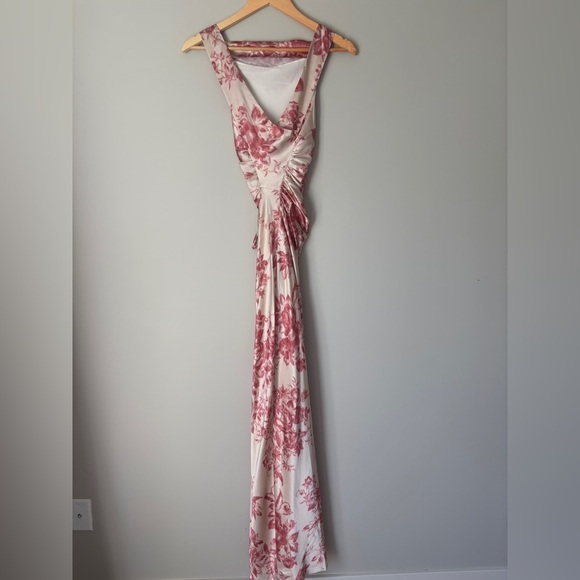 NEW Reformation Anaiis Long Silk Dress Cameo Rose Pink Cream Floral | size 0 - Picture 11 of 13